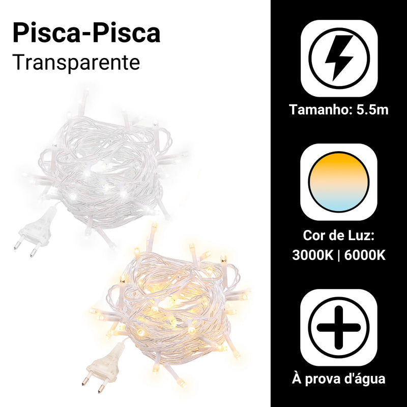Cortina de Pisca Pisca estilo Cascata 5,5m 200 LEDs Resistentes a Água
