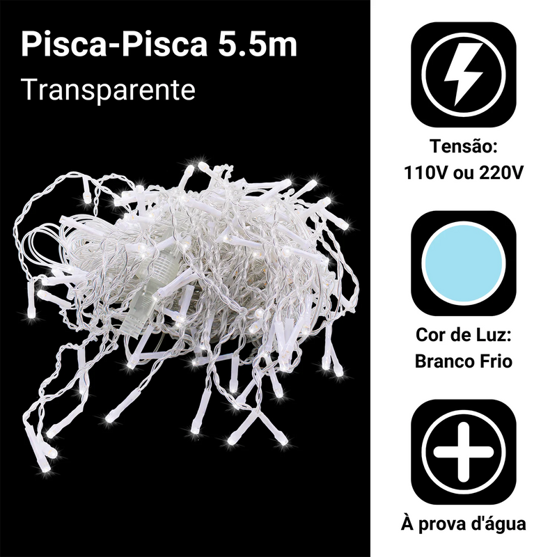 Cortina de Pisca Pisca estilo Cascata 5,5m 200 LEDs Resistentes a Água