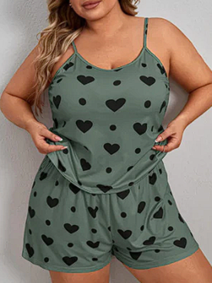 Pijama Feminino Plus Size Green Hearts - Conjunto Shorts e Camisa em Algodão | Tecido Macio, Leve e Super Confortável