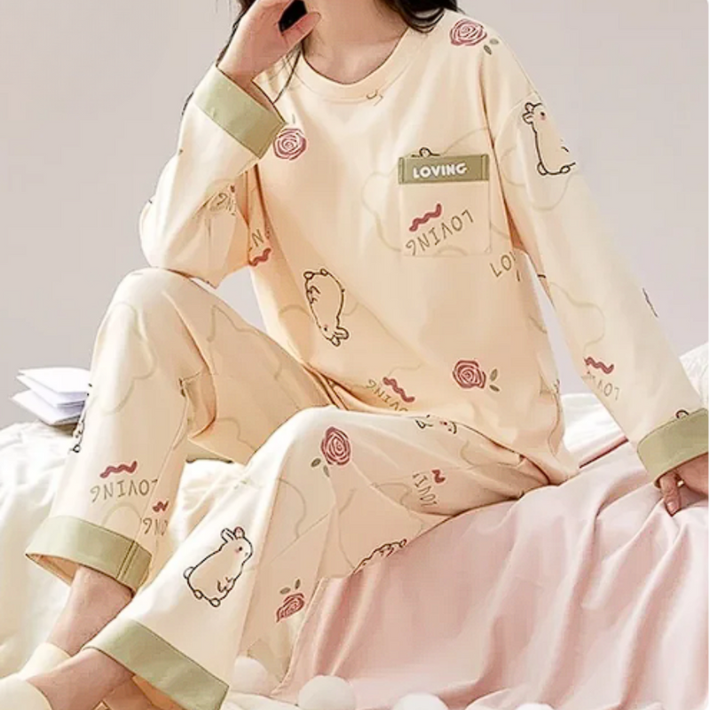 Pijama Feminino Peaceful Evenings - Conjunto Com Calça e Camisa Longa em Algodão | Macio, Leve e Super Confortável