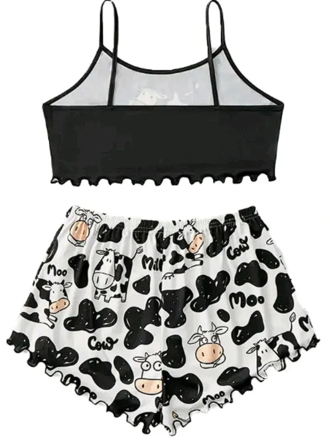 Pijama Feminino Cow - Conjunto Top Cropped e Shorts Fresquinho LooseFit | Tecido Super Macio e Confortável