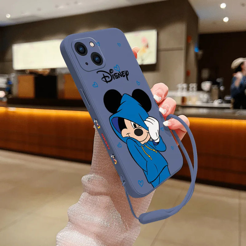 Capinha de Celular para Iphone com Cordão de Brinde de Casal Mickey e Minnie