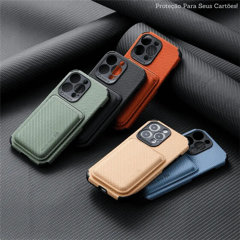 Capinha de Celular para Iphone com Porta Cartões Exclusivo em Couro MagSafe