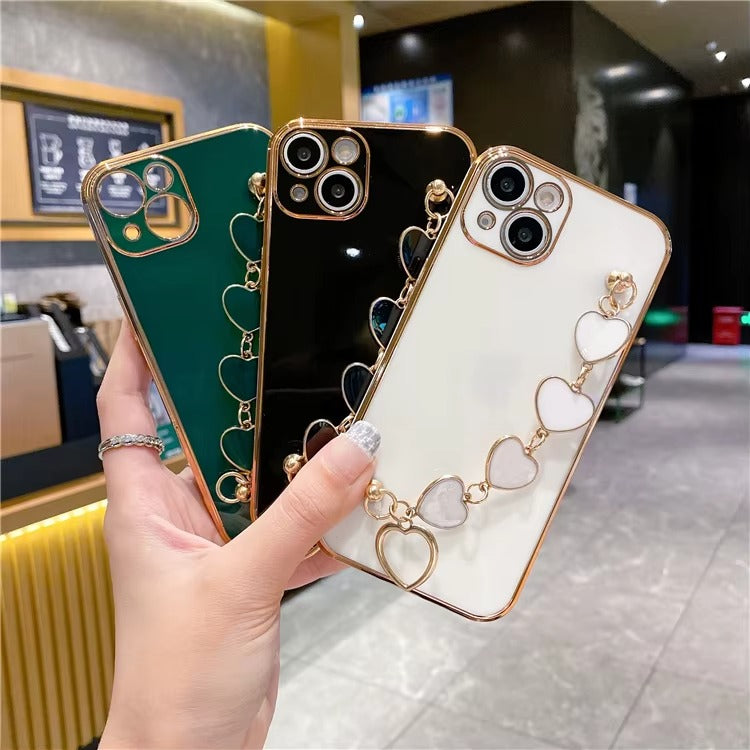 Capinha de Celular para Iphone com Bracelete de Segurança em Corações