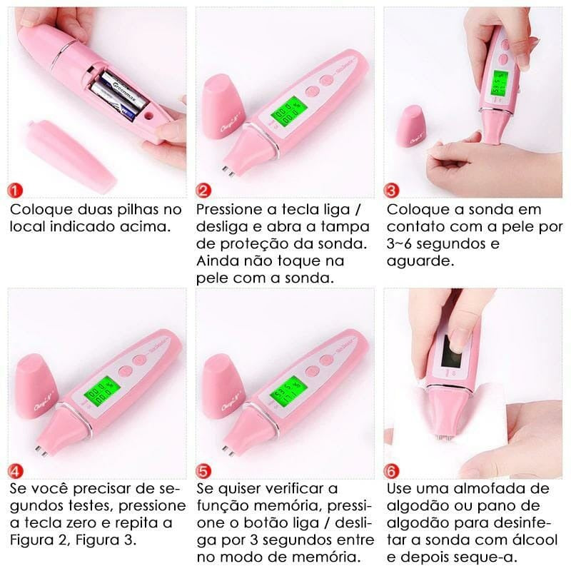 Analisador De Pele Digital Bioimpedância Oleosidade e Umidade