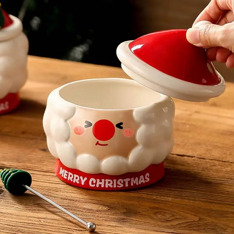 Canecas em Cerâmica com Tampa e Colher Papai Noel