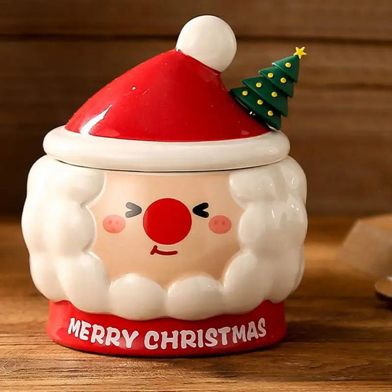 Canecas em Cerâmica com Tampa e Colher Papai Noel