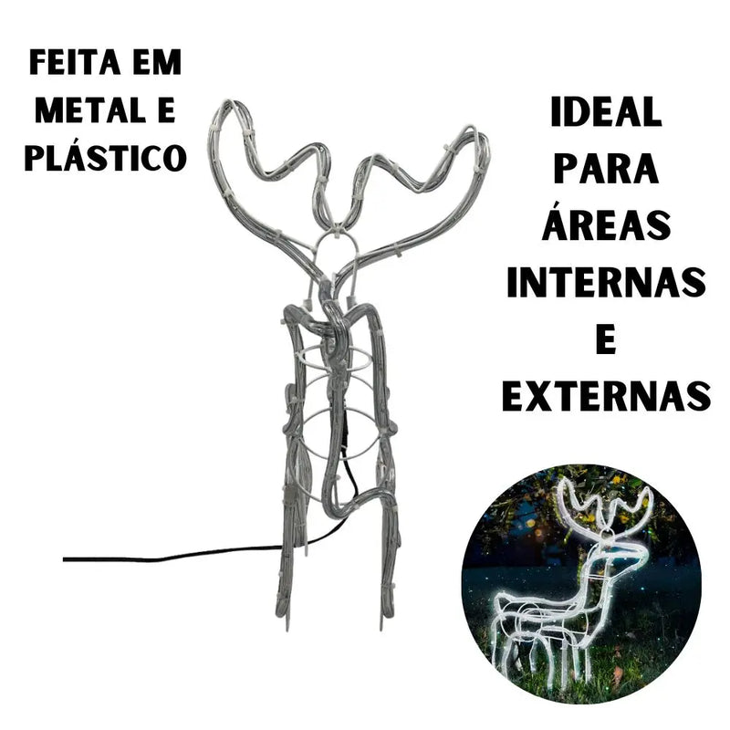 Armação Rena de Natal com 112 LEDs Brancos para Jardim 127v