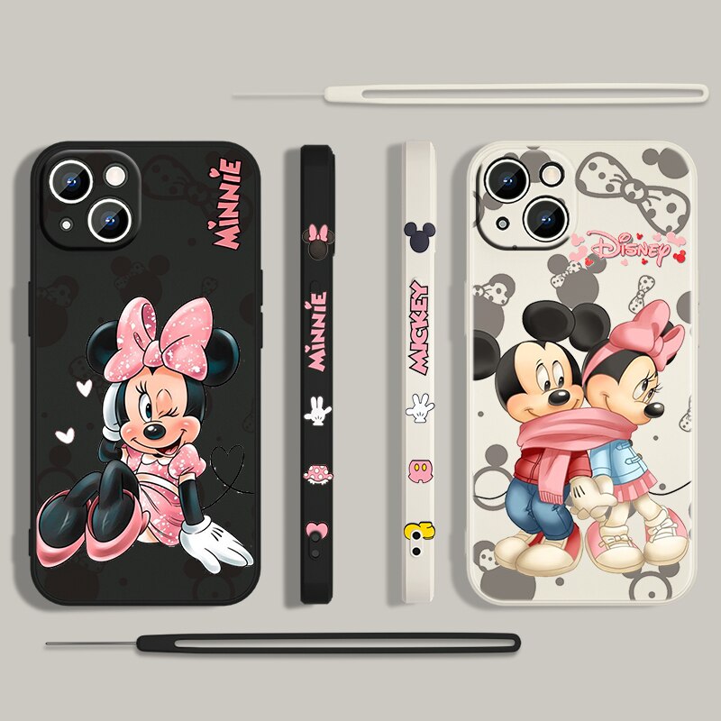 Capinha de Celular para Iphone Alta Proteção com cordão Mickey e Minnie Disney