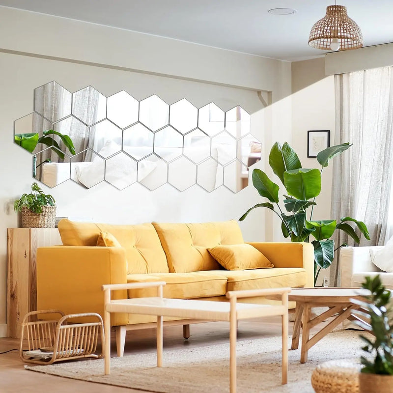 Kit com 12 Espelhos 3D Hexágonos Auto-Adesivos