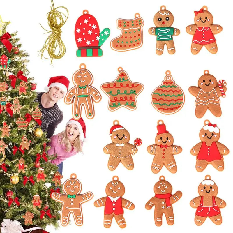 Kit 15 Enfeites para o Natal em PVC Impermeáveis para Pendurar com Corda Homem Biscoito