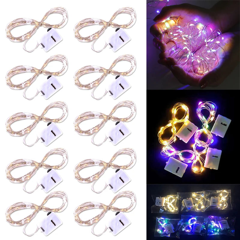 Kit 10 Cordas 2m com 20 Luzes LED de Fadas a Pilhas para Decoração