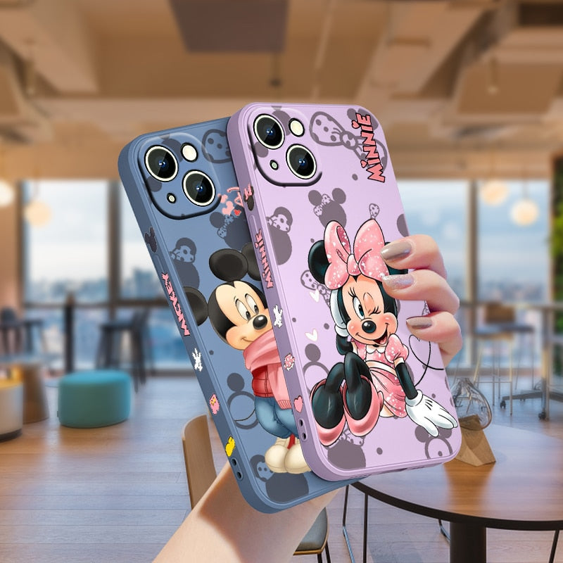 Capinha de Celular para Iphone Alta Proteção com cordão Mickey e Minnie Disney