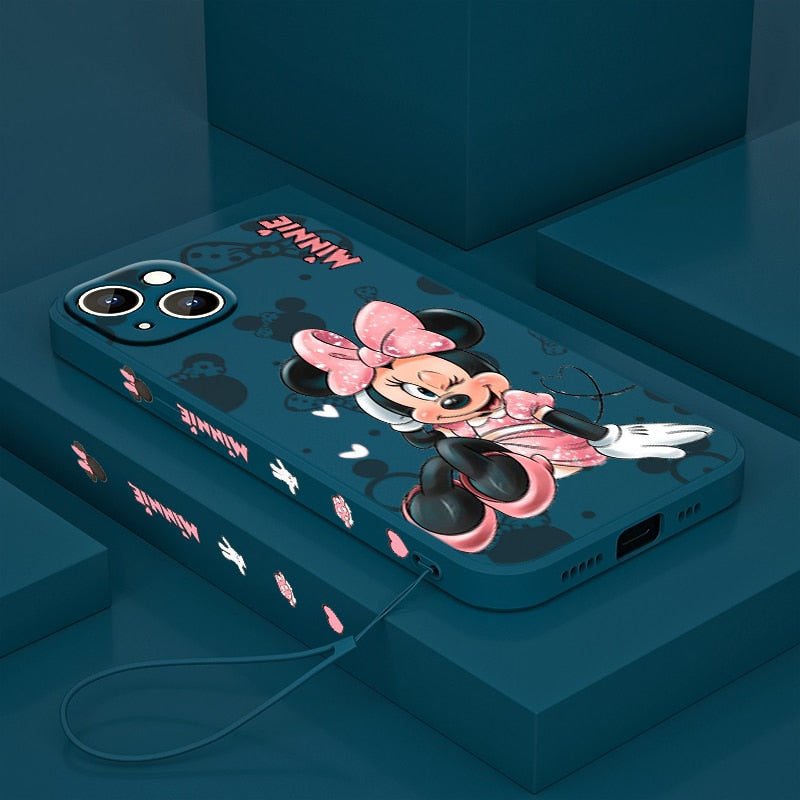 Capinha de Celular para Iphone Alta Proteção com cordão Mickey e Minnie Disney