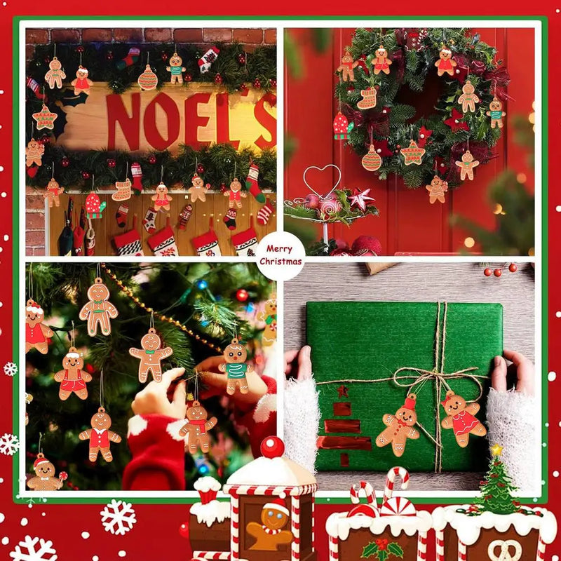 Kit 15 Enfeites para o Natal em PVC Impermeáveis para Pendurar com Corda Homem Biscoito