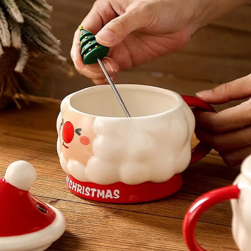 Canecas em Cerâmica com Tampa e Colher Papai Noel