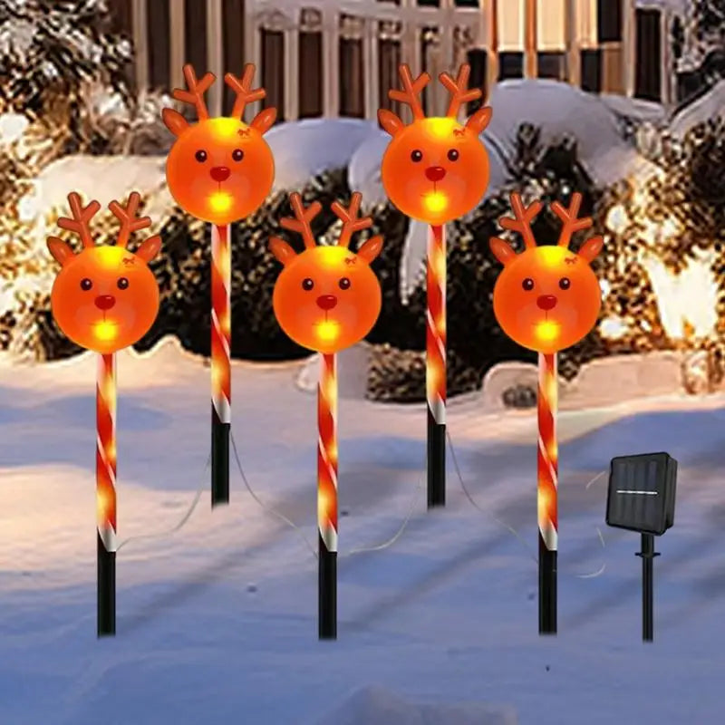 Kit com 5 Estacas Natalinas Iluminadas LED à Energia Solar