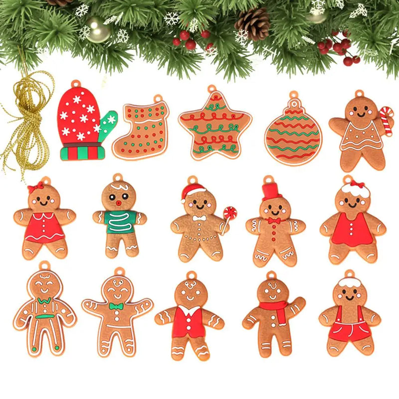 Kit 15 Enfeites para o Natal em PVC Impermeáveis para Pendurar com Corda Homem Biscoito