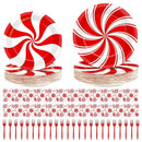 Kit com 96 Louças Natalinas Descartáveis Pratos de Jantar e Sobremesa com Guardanapos e Garfos Vermelho e Branco