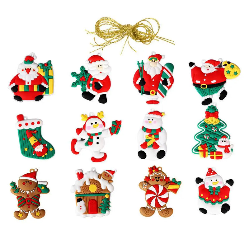 Kit 15 Enfeites para o Natal em PVC Impermeáveis para Pendurar com Corda Homem Biscoito