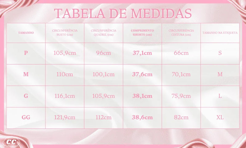 Pijama Feminino Crochet - Conjunto Baby Doll e Shorts Em Algodão Com Detalhes Em Renda