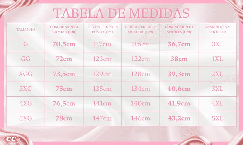 Pijama Feminino Plus Size ConfortSleep - Conjunto BabyDoll e Shorts Fresquinho LooseFit | Tecido Super Macio e Confortável