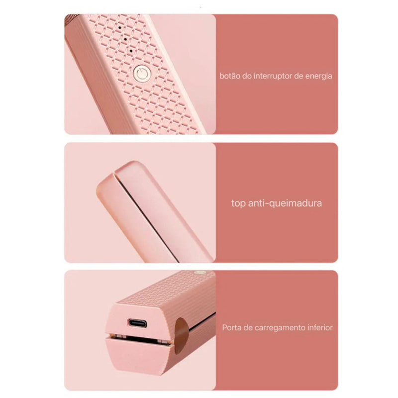 Chapinha Alisadora de Cabelo Portátil de Cerâmica Sem Fio e Recarregável PortAlise