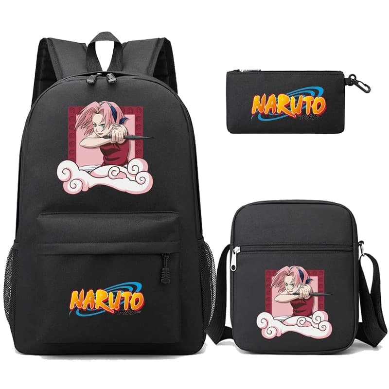 Mochila Com Lancheira e Estojo Escolar Infantil Naruto