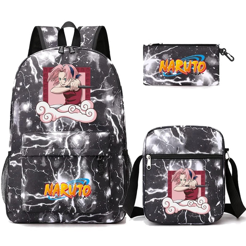 Mochila Com Lancheira e Estojo Escolar Infantil Naruto