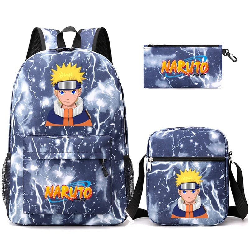 Mochila Com Lancheira e Estojo Escolar Infantil Naruto