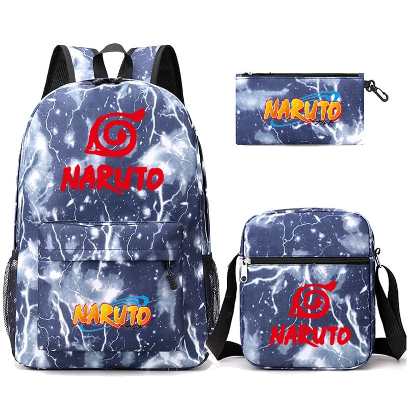 Mochila Com Lancheira e Estojo Escolar Infantil Naruto