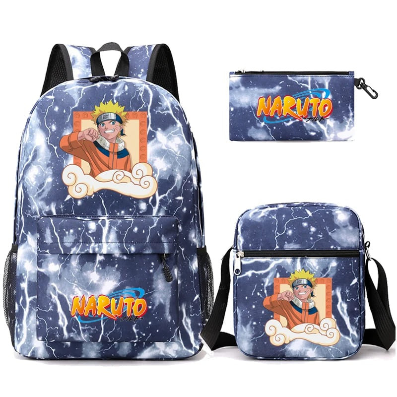 Mochila Com Lancheira e Estojo Escolar Infantil Naruto