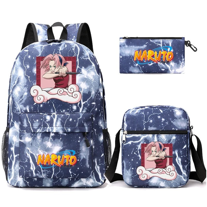 Mochila Com Lancheira e Estojo Escolar Infantil Naruto