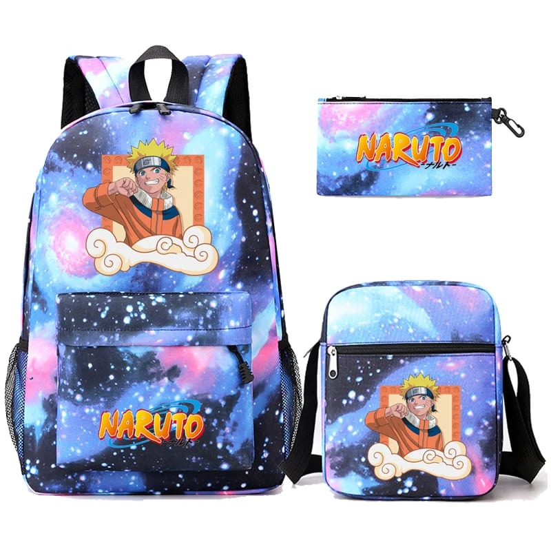 Mochila Com Lancheira e Estojo Escolar Infantil Naruto