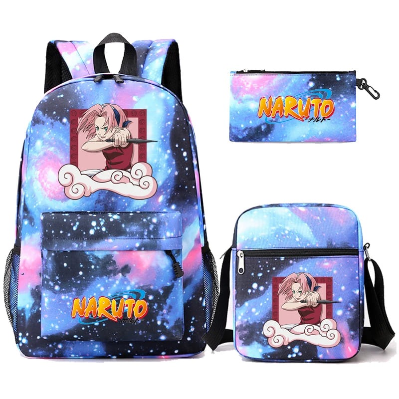 Mochila Com Lancheira e Estojo Escolar Infantil Naruto