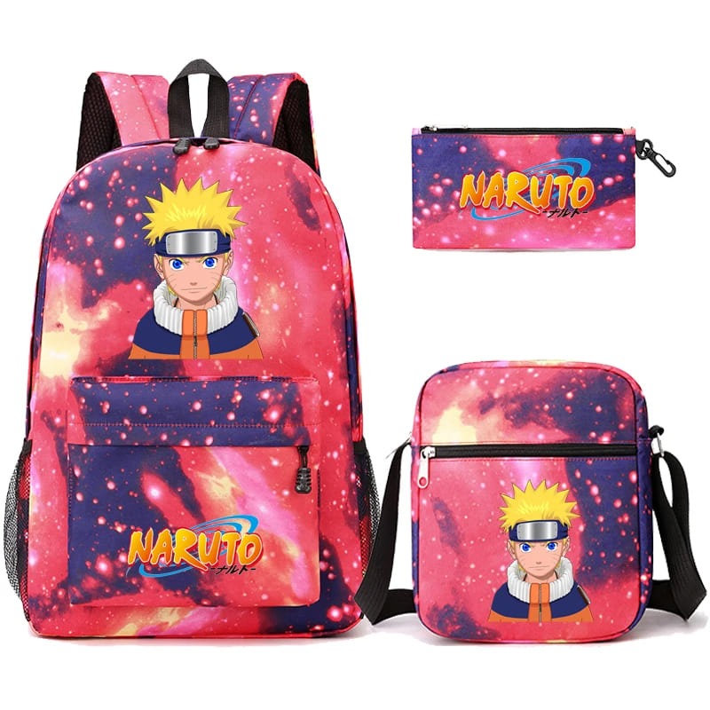 Mochila Com Lancheira e Estojo Escolar Infantil Naruto