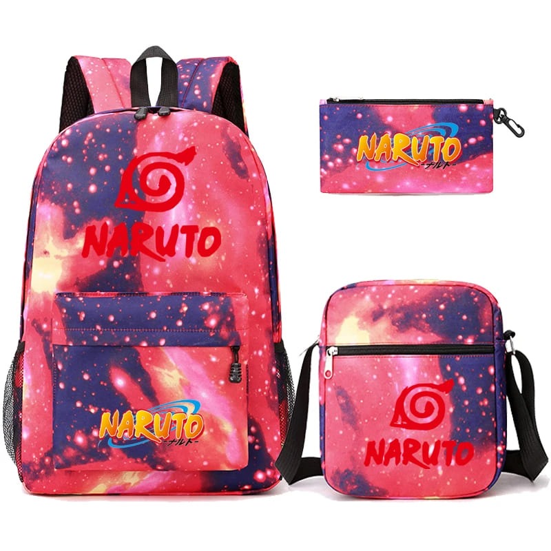 Mochila Com Lancheira e Estojo Escolar Infantil Naruto