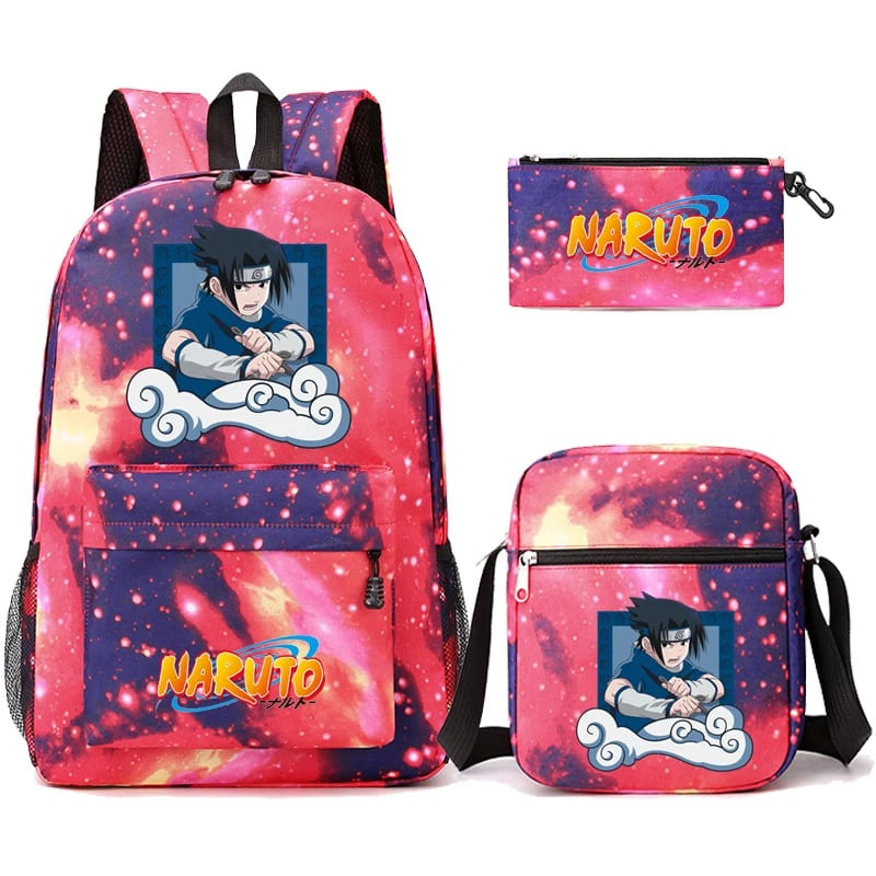 Mochila Com Lancheira e Estojo Escolar Infantil Naruto