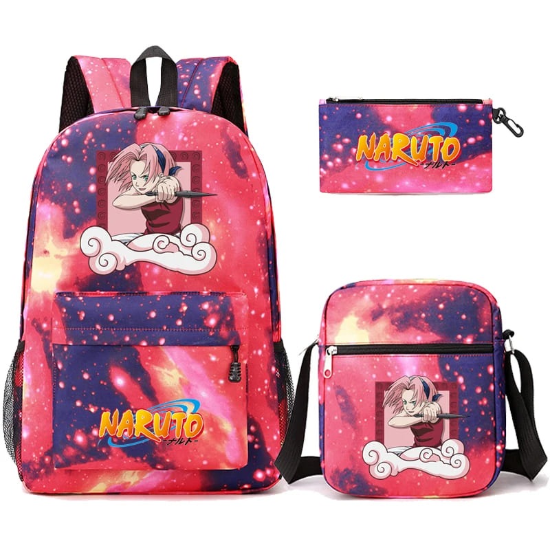 Mochila Com Lancheira e Estojo Escolar Infantil Naruto