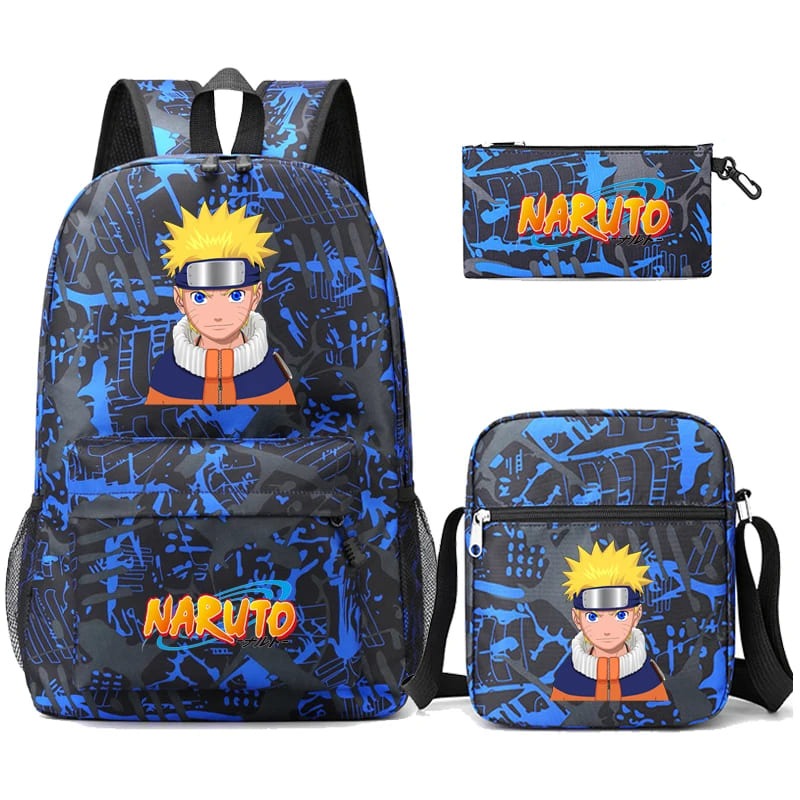 Mochila Com Lancheira e Estojo Escolar Infantil Naruto