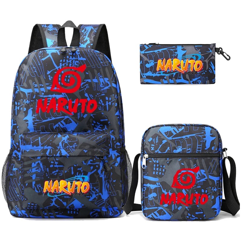 Mochila Com Lancheira e Estojo Escolar Infantil Naruto