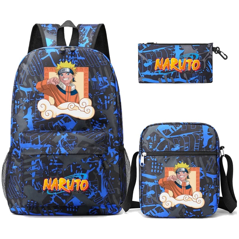 Mochila Com Lancheira e Estojo Escolar Infantil Naruto