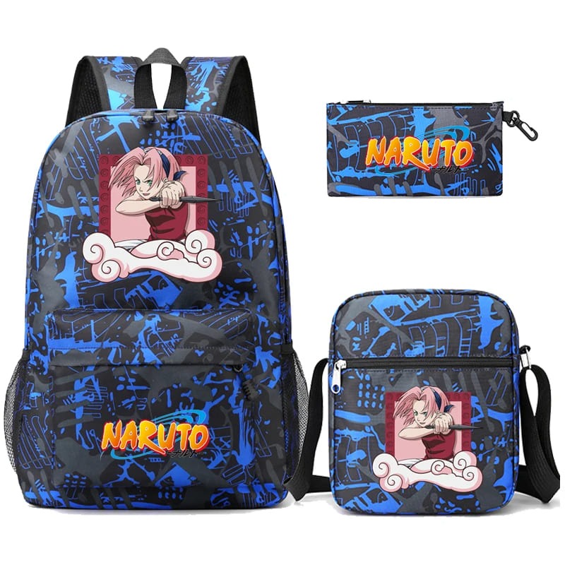 Mochila Com Lancheira e Estojo Escolar Infantil Naruto