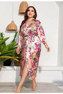 Pijama Feminino CozyChic Roupão Quimono Plus Size Em Cetim Premium Com Decote V | Toque De Seda Confortável