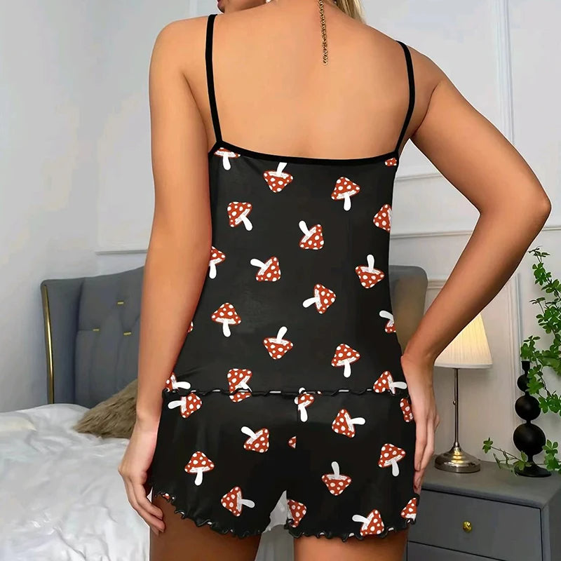 Pijama Feminino Mushrooms - Conjunto Top Cropped e Shorts Fresquinho LooseFit | Tecido Super Macio e Confortável