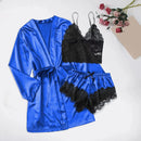 Pijama Feminino LadySexy Conjunto Com Top De Renda, MiniShorts De Renda e Roupão Em Cetim Seda Premium | Sensualidade e Conforto