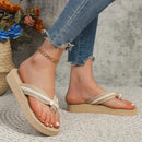 Sandália Ráfia - Chinelo De Plataforma Com Design Em Fibras de Ráfia