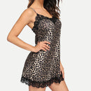 Camisola BabyDoll Pijama Feminino Leopard - Elegante e Sensual | Tecido Cetim Seda Super Macio, e Confortável