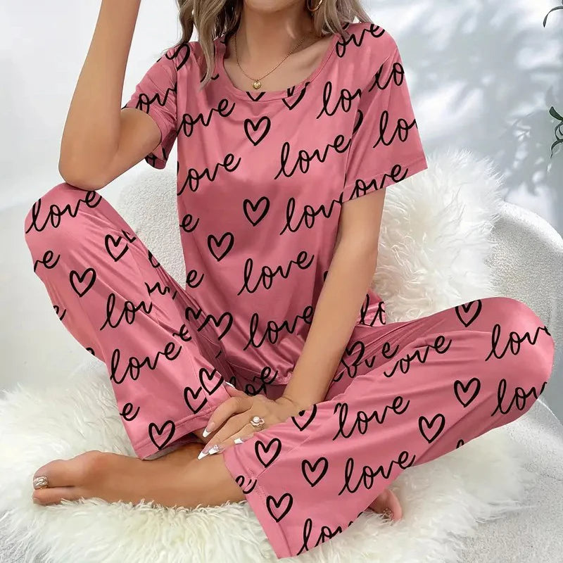 Pijama Feminino Love Conjunto Com Calça e Camisa Longa | Tecido Leve e Confortável