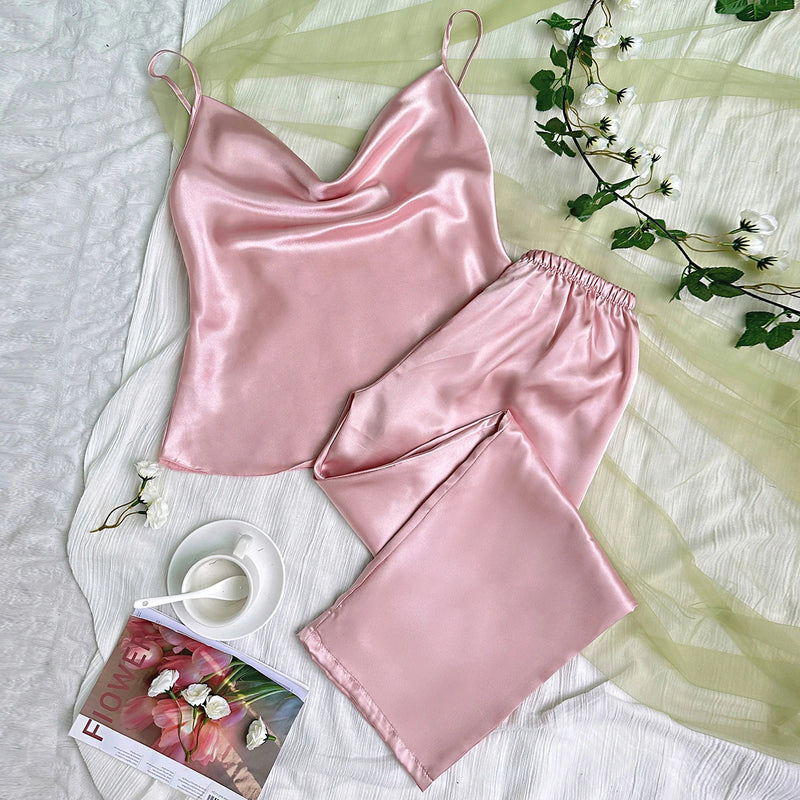 Pijama Feminino Luxury - Conjunto Calça e Camisa Em Seda Gelo Premium | Toque De Seda Super Confortável